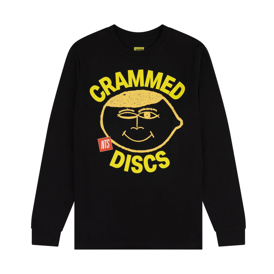 CRAMMED DISCS X NTS LEMON BESIDE AN ORANGE LONGSLEEVE T-SHIRT - BLACK