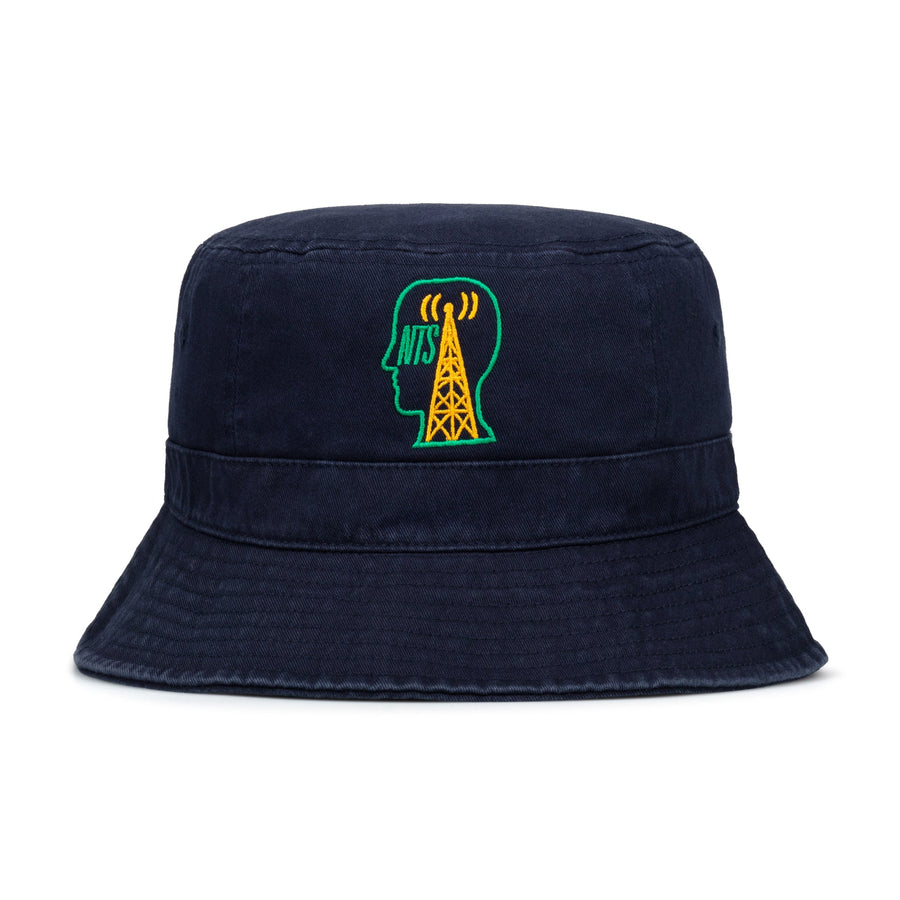 BRAIN DEAD X NTS LOGO EMBROIDERED BUCKET HAT NAVY